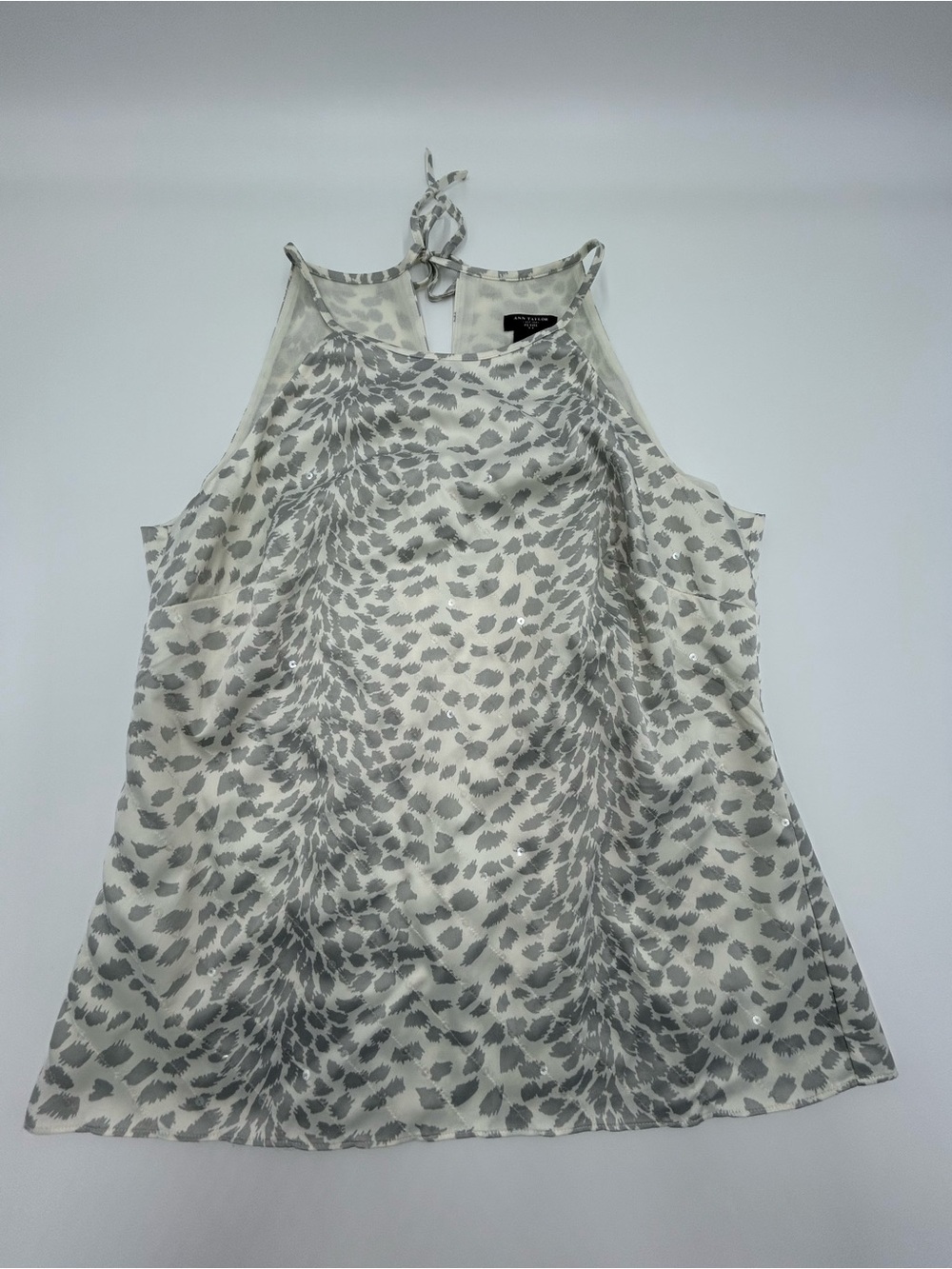 Ann Taylor Sequined Ivory Halter Camisole Light Gray Animal Print 6P